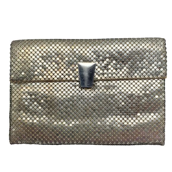 Whiting & Davis Metallic Silver Mesh Clutch Small Evening Bag Retro Glam Purse - Picture 1 of 8